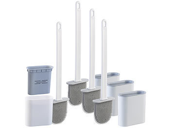 freistehende Toilettenbürste: BadeStern 4er-Set WC-Silikonbürsten mit atmungsaktivem Bürstenhalter, weiß/grau