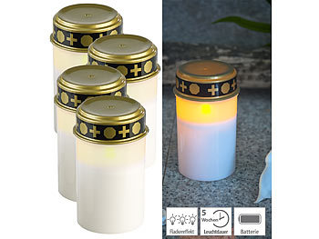 Grabkerze: PEARL 4er-Set flackernde LED-Grablicht-Kerzen, Batteriebetrieb, 12 cm, weiß