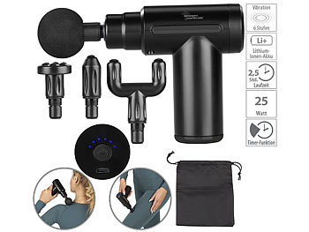 Massagepistole: newgen medicals Kompaktes Akku-Hand-Massagegerät mit 4 Aufsätzen, 6 Stufen, USB, 25 W