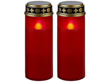 LED Kerze: PEARL 2er-Set XL-LED-Grablichter, Lichtsensor, Batteriebetrieb, 21 cm, rot