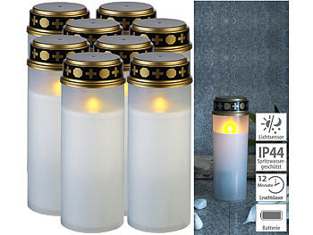 LED-Kerzen Friedhof: PEARL 8er-Set XL-LED-Grablichter, Lichtsensor, Batteriebetrieb, 21 cm, weiß
