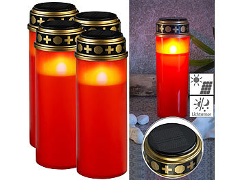 Kerzen LED: PEARL 4er-Set XXL-Solar-LED-Grabkerzen mit Dauerlicht und Akku, 21 cm, rot