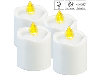 LED-Grablichter klein: PEARL 4er-Set flackernde Grablicht-LED-Kerzen mit Dämmerungssensor, weiß