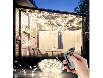 Lunartec 2er-Set Outdoor-Lichtervorhänge, 300 LEDs, Fernbedienung, 3x3 m, weiß