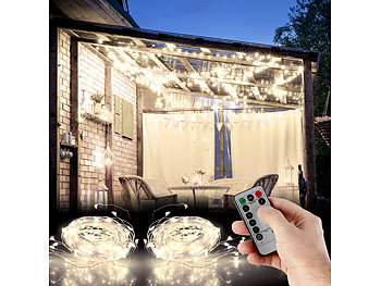Lichtervorhang mit Timer: Lunartec 2er-Set Outdoor-Lichtervorhänge, 300 LEDs, Fernbedienung, 3x3 m, weiß