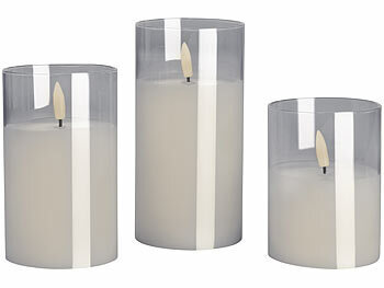 Britesta 6er-Set LED-Echtwachskerzen in grauen Acrylgläsern, 3 Größen