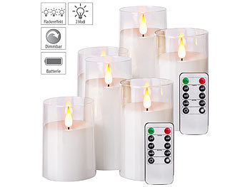 Flammenlose Kerzen mit Fernbedienung: Britesta 6er-Set LED-Echtwachskerzen in transparenten Acrylgläsern, 3 Größen