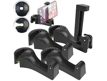 PEARL 4er-Set Kfz-Kopfstützen-Halter, Haken & Smartphone-Klemme 5,5 - 8,5 cm