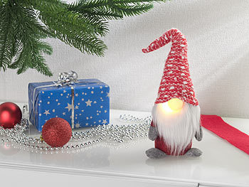 infactory Wichtel Weihnachten: Deko-Wichtel mit leuchtender Nase,  batteriebetrieben, 34 cm hoch, rot (Weihnachts-Deko-Wichtel)