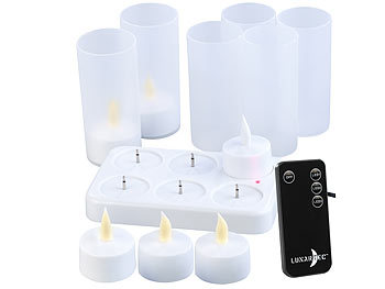 LED Kerzen Akku: Lunartec 6er-Set Akku-LED-Teelichter mit Ladestation, Fernbedienung, 15 Std.