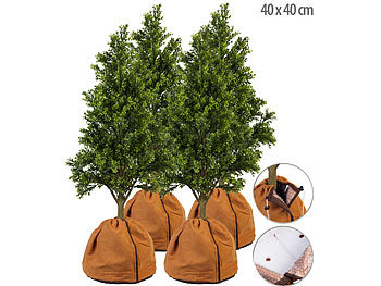 Winterhauben: Royal Gardineer 4er-Set Thermo-Topfschutz für Pflanzen, 40x40 cm, mit Drainage, braun
