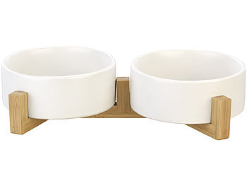 Keramik-Hundenäpfe Mit Holzständer, 2er-Set – 850 Ml, Erhöht, Für Kleine Bis Mittelgroße Hunde Und Katzen