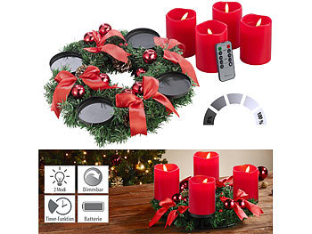 Weihnachtskranz Deko: Britesta Adventskranz mit rotem Schmuck, inkl. LED-Kerzen in rot
