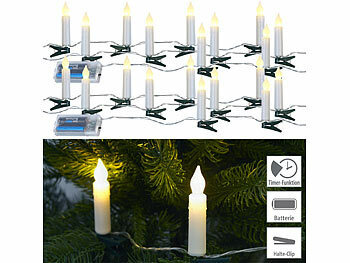 LED Weihnachtsbaumkerzen: PEARL 2er Set LED-Lichterkette, 10 Kerzen, Timer, Batteriebetrieb, 130 cm
