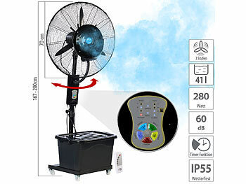 Ventilator mit Wasser: Sichler Profi-Außen-Standventilator mit Sprühnebelfunktion, 41 l, 260 W, IP55