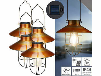 LED Lampe: Lunartec 4er Set Deko-Solar-Hängelampe im bronzenen Retro-Look, 600-mAh-Akku