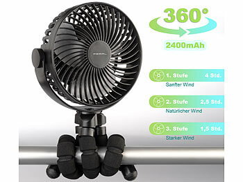 PEARL 360°-Akku-Handventilator mit flexiblem Stativ, 3 Geschwindigkeiten