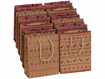 Weihnachtstüten: infactory 12er-Set Kraftpapier-Geschenktüten m. weihnachtlichem Motiv, 23x18x8cm
