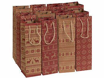 Wein-Geschenktasche: infactory 12er-Set weihnachtliche Kraftpapier-Geschenktüten für Weinflaschen
