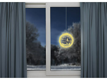 Lunartec Weihnachtliches Fenster-Licht "Merry Christmas" mit 26 LEDs, Ø 16 cm