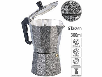 Espressokocher für Herd: Cucina di Modena Espresso-Kocher in Hammerschlag-Optik, für 6 Tassen, 300 ml