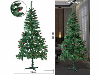infactory Weihnachtsbaum mit roten Beeren, 180 cm, 364 Zweige, mit Ständer