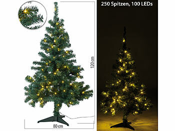 Weihnachtsbaum mit Licht: infactory Weihnachtsbaum mit Bodenständer, 120 cm, 250 Spitzen, 100 LEDs