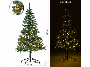 infactory Weihnachtsbaum mit roten Beeren, 180 cm, 364 Zweige, 240 LEDs
