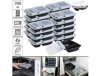 Lunchbox-Set: Rosenstein & Söhne 20er-Set Lebensmittel-Boxen mit je 2 Trennfächern und Deckeln, 700 ml
