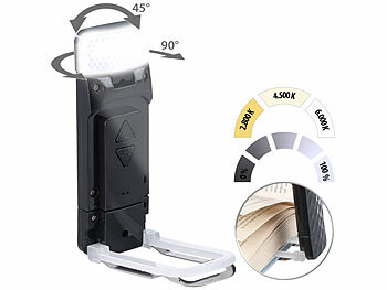 PEARL Akku-LED-Leselampe mit Clip, 3 Weiß-Stufen (CCT), dimmbar, schwarz