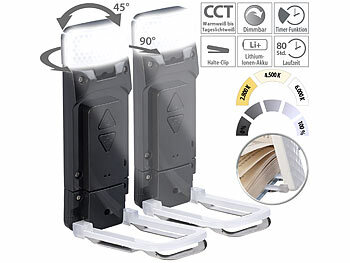 PEARL 2er-Set Akku-LED-Leselampen, Clip, 3 Weiß-Stufen(CCT), dimmbar,schwarz