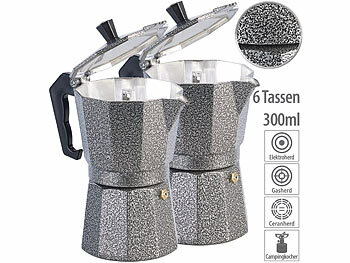 Espresso-Kaffeekannen: Cucina di Modena 2er Set Espresso-Kocher in Hammerschlag-Optik, für 6 Tassen, 300 ml