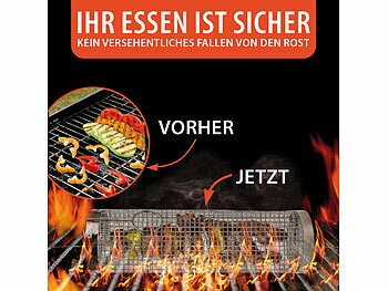 Rosenstein & Söhne 4er-Set Grillkörbe aus Edelstahl, stapelbar, inkl. Haken und Spieße
