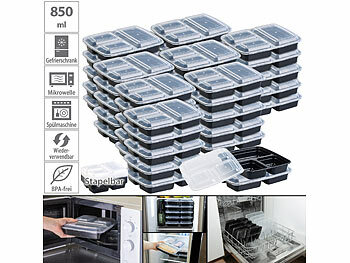Bento-Lunchboxen: Rosenstein & Söhne 42er-Set Lebensmittel-Boxen mit je 3 Trennfächern und Deckeln, 850 ml