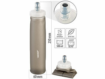Trinkflasche Fitness: Speeron Faltbare Trinkflasche mit geradem Boden, BPA-frei, 500 ml, anthrazit