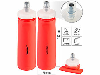 Fitness-Wasserflasche: Speeron 2er-Set Faltbare Trinkflaschen, gerader Boden, BPA-frei, 300ml, orange
