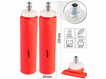 Fitness-Wasserflaschen: Speeron 2er-Set Faltbare Trinkflaschen, gerader Boden, BPA-frei, 500ml, orange