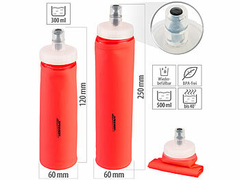 Trinkflaschen BPA-frei: Speeron 2er-Set Faltbare Trinkflaschen, gerader Boden, 300 + 500 ml, orange