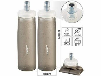 Fitness-Wasserflaschen: Speeron 2er-Set Faltbare Trinkflaschen, gerader Boden, 300 ml, anthrazit