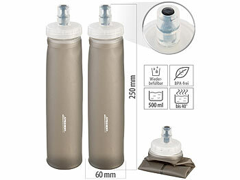 Trinkflasche Fitness: Speeron 2er-Set Faltbare Trinkflaschen, gerader Boden, 500 ml, anthrazit