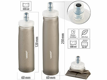 Fitness-Wasserflasche: Speeron 2er-Set Faltbare Trinkflaschen, gerader Boden, 300 + 500 ml, anthrazit