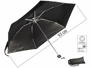Regen-Schirm: PEARL Mini-Taschenschirm mit Aluminium-Gestänge und UV-Schutz 50, schwarz
