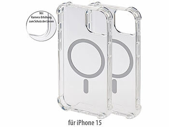 Case Schutz Handy Cover transparent Apple Kameraschutz stoßfest iPhone15 durchsichtig: Xcase 2er Set Transparente iPhone 15 MagSafe Hybrid Hülle