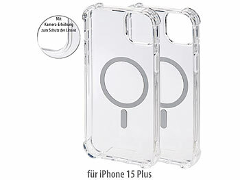 iPhone-Bumpers: Xcase 2er Set Transparente iPhone 15 Plus MagSafe Hybrid Hülle
