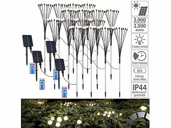 LED-Solar-Rasenlampe: Lunartec 4x 4er-Set Solar-Glühwürmchen-Gartenlichter, 128 LEDs, 8 Modi, 65 cm