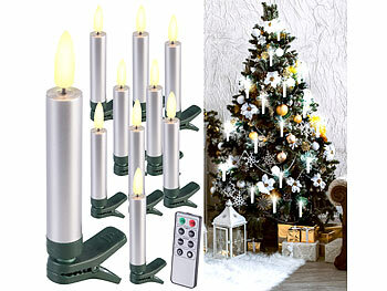 Lunartec 40er-Set LED-Weihnachtsbaumkerzen mit Dochten und Flammen-Effe, silber
