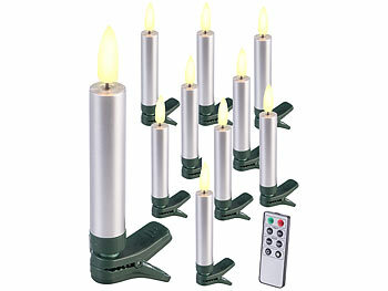 Lunartec 40er-Set LED-Weihnachtsbaumkerzen mit Dochten und Flammen-Effe, silber