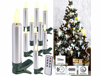 Lunartec 40er-Set LED-Weihnachtsbaumkerzen mit Dochten und Flammen-Effe, silber