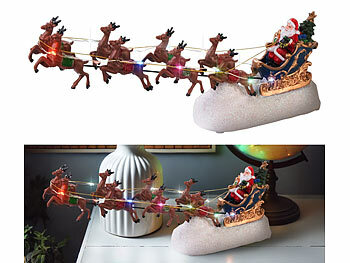 Weihnachtsschmuck: infactory LED-Weihnachtsmann im Schlitten, mit Rentieren und 13 bunten LEDs 