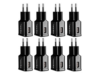 Netzteil Smartphone: PEARL 8er-Set kompakte USB-Netzteile, USB-A, 5 V, 2,1 A / 10,5 W, schwarz